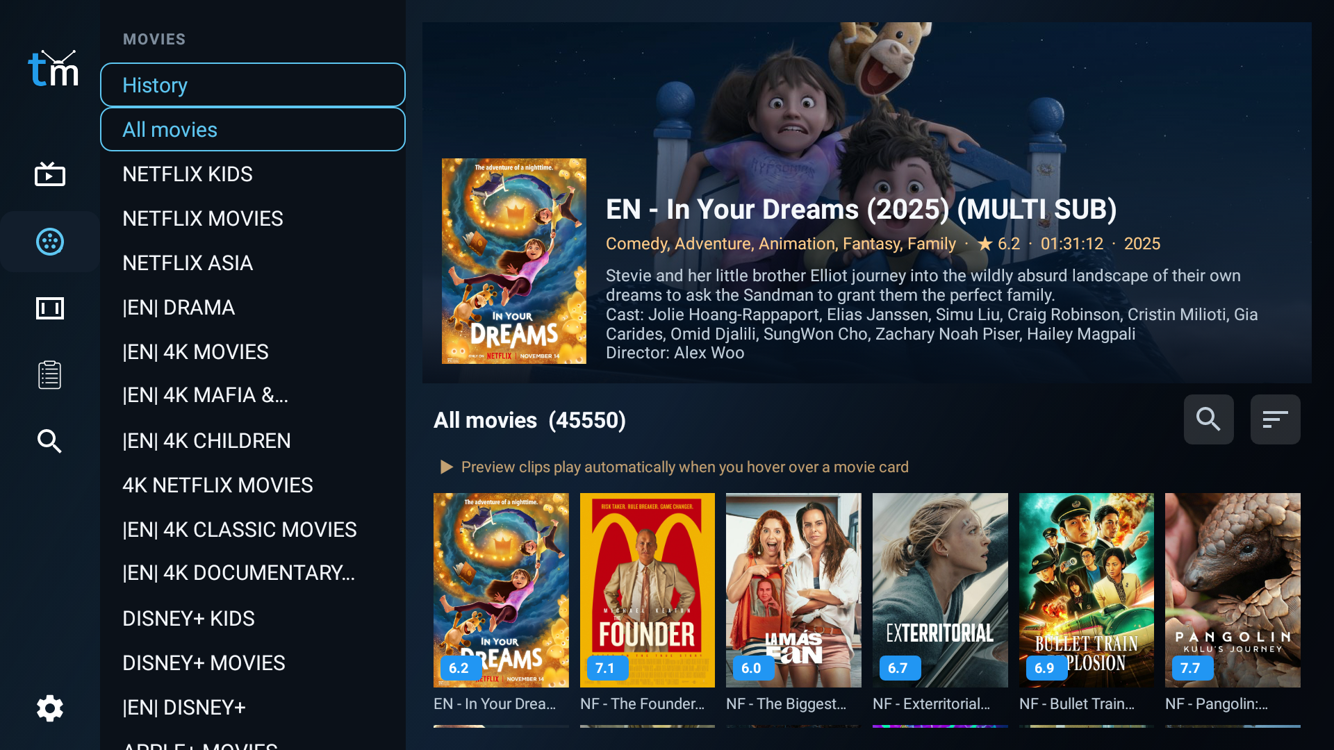Telemac Player movies screen